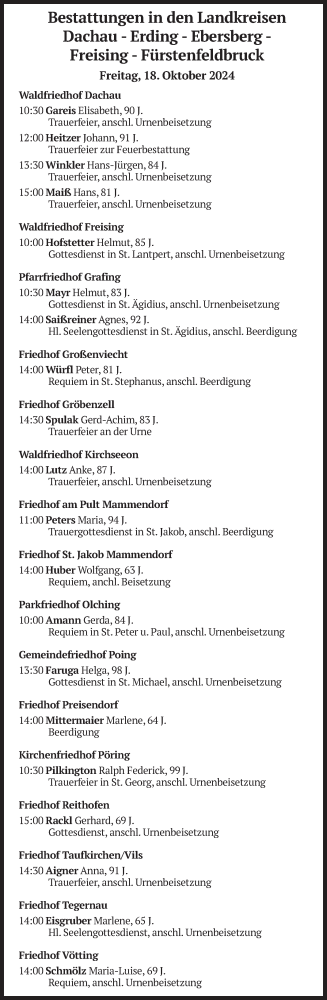 Todesanzeige von Bestattungen vom 18.10.2024 von merkurtz