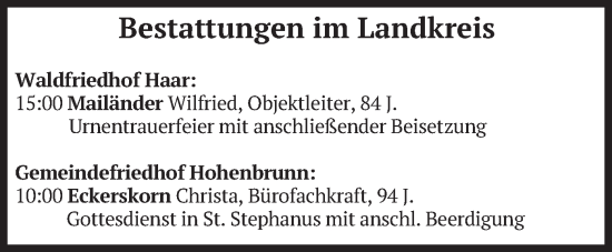Todesanzeige von Bestattungen vom 21.10.2024 von merkurtz