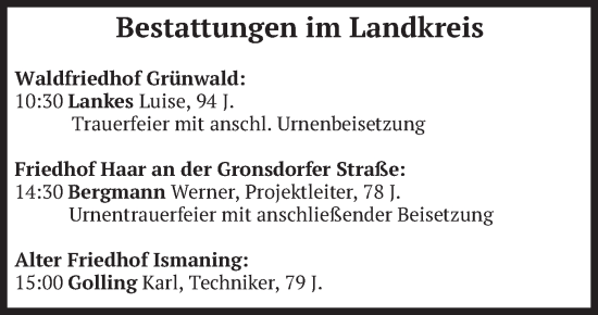 Todesanzeige von Bestattungen vom 22.10.2024 von merkurtz