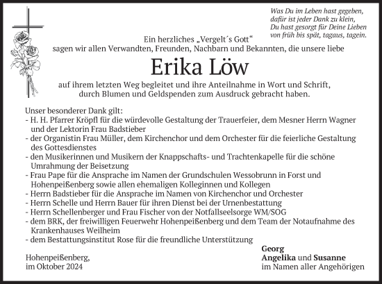 Todesanzeige von Erika Löw von merkurtz
