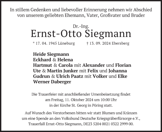 Todesanzeige von Ernst-Otto Siegmann von merkurtz