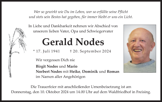 Todesanzeige von Gerald Nodes von merkurtz