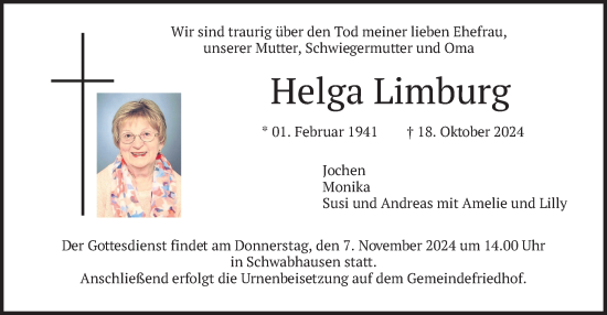 Todesanzeige von Helga Limburg von merkurtz