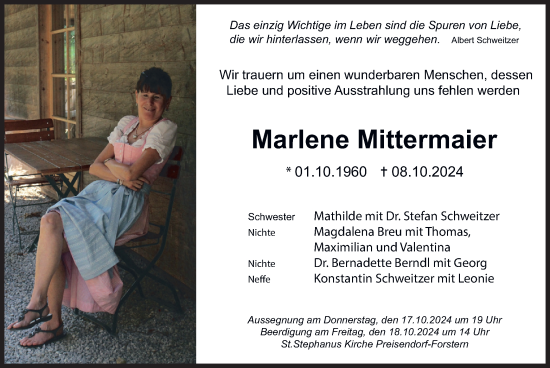 Todesanzeige von Marlene Mittermaier von merkurtz