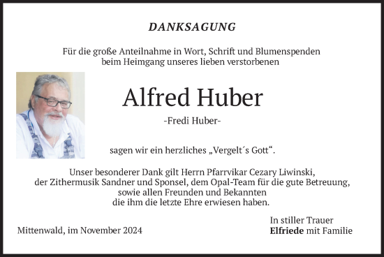 Todesanzeige von Alfred Huber von merkurtz