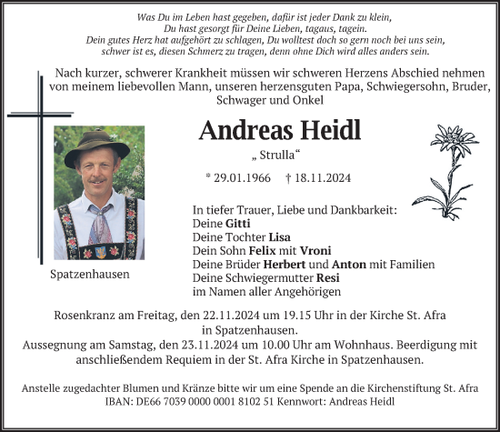 Todesanzeige von Andreas Heidl von merkurtz