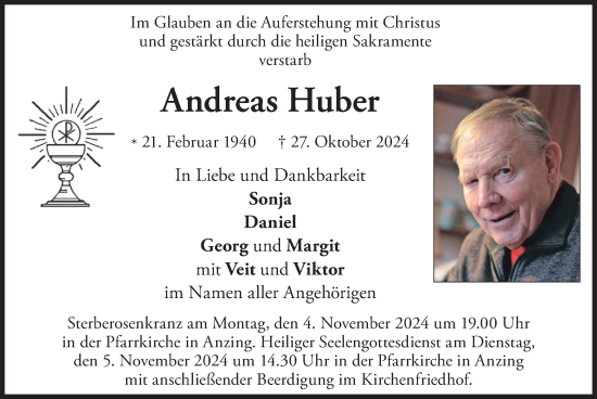 Todesanzeige von Andreas Huber von merkurtz