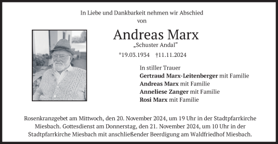 Todesanzeige von Andreas Marx von merkurtz