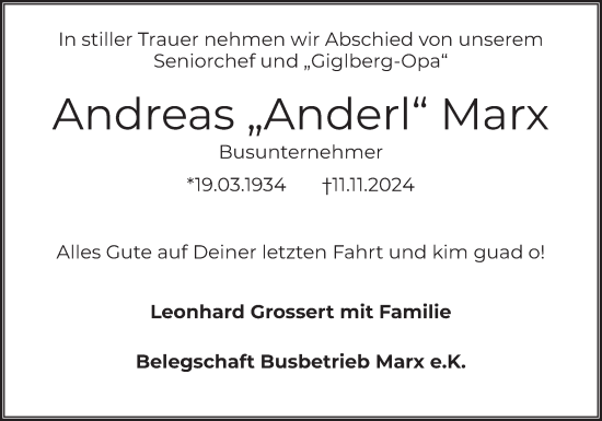 Todesanzeige von Andreas Marx von merkurtz