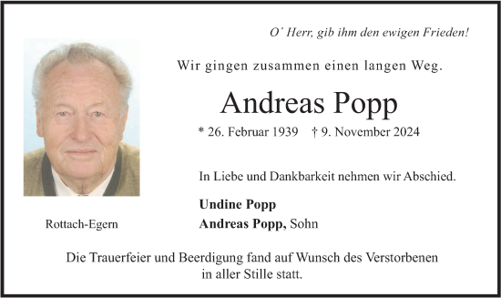 Todesanzeige von Andreas Popp von merkurtz