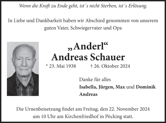 Todesanzeige von Andreas Schauer von merkurtz