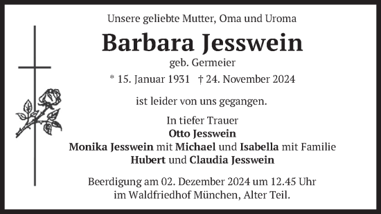 Todesanzeige von Barbara Jesswein von merkurtz