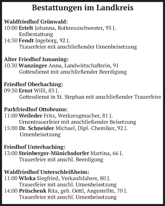 Todesanzeige von Bestattungen vom 07.11.2024 von merkurtz