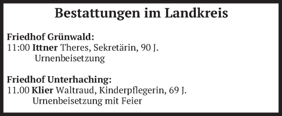Todesanzeige von Bestattungen vom 12.11.2024 von merkurtz