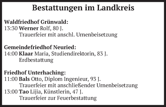 Todesanzeige von Bestattungen vom 25.11.2024 von merkurtz