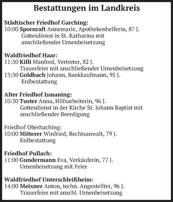 Todesanzeige von Bestattungen vom 26.11.2024 von merkurtz