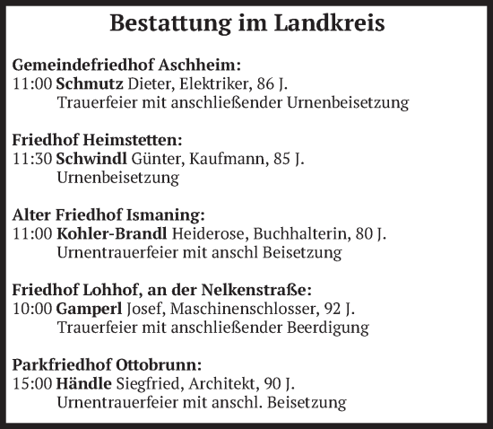 Todesanzeige von Bestattungen vom 28.11.2024 von merkurtz
