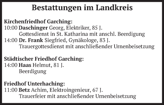 Todesanzeige von Bestattungen vom 29.11.2024 von merkurtz