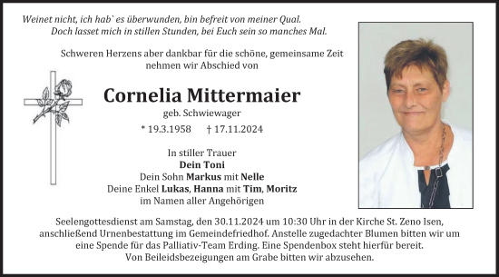 Todesanzeige von Cornelia Mittermaier von merkurtz