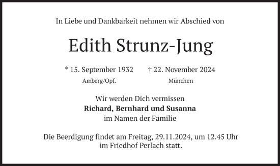 Todesanzeige von Edith Strunz-Jung von merkurtz