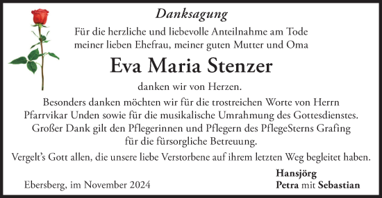 Todesanzeige von Eva Maria Stenzer von merkurtz
