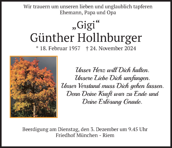 Todesanzeige von Günther Hollnburger von merkurtz