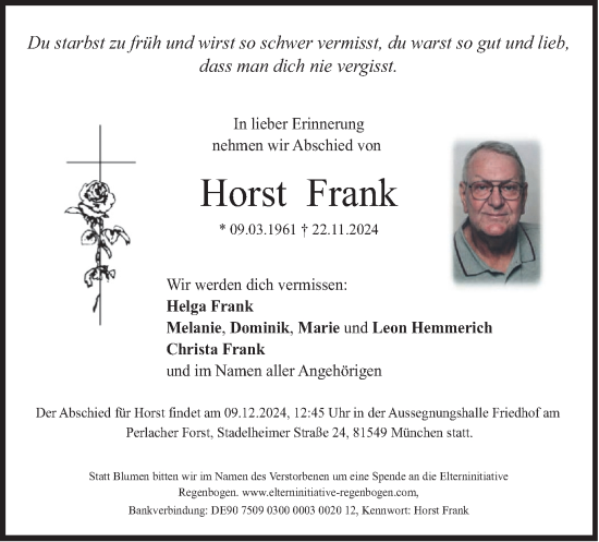 Todesanzeige von Horst Frank von merkurtz