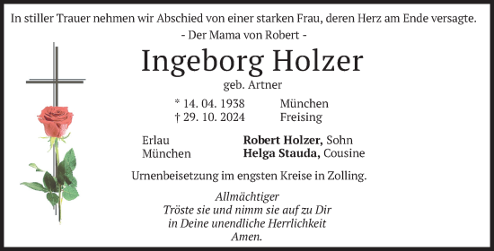 Todesanzeige von Ingeborg Holzer von merkurtz