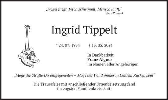 Todesanzeige von Ingrid Tippelt von merkurtz