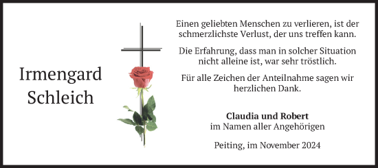 Todesanzeige von Irmengard Schleich von merkurtz