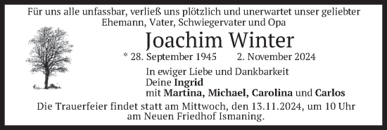 Todesanzeige von Joachim Winter von merkurtz