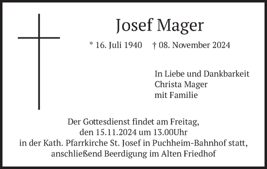 Todesanzeige von Josef Mager von merkurtz