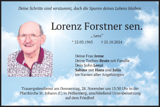 Todesanzeige von Lorenz Forstner von merkurtz