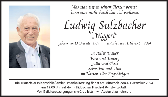 Todesanzeige von Ludwig Sulzbacher von Das Gelbe Blatt Penzberg