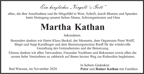 Todesanzeige von Martha Kathan von merkurtz