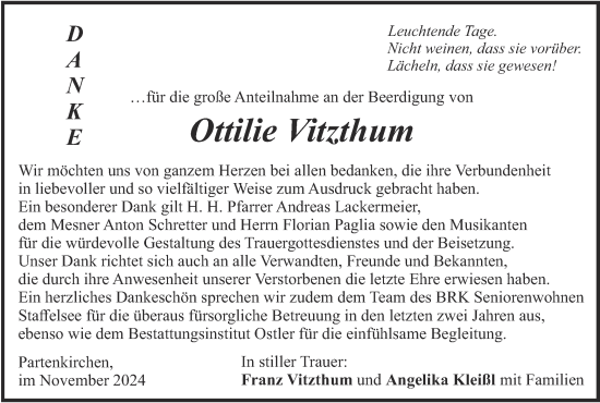 Todesanzeige von Ottilie Vitzthum von merkurtz