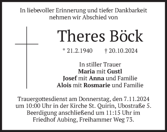 Todesanzeige von Theres Böck von merkurtz