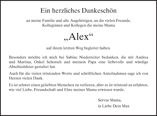 Todesanzeige von Alex  von merkurtz