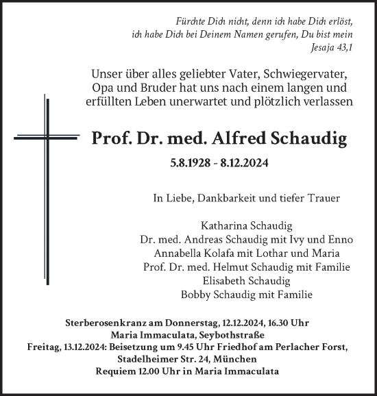 Todesanzeige von Alfred Schaudig von merkurtz