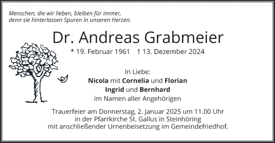 Todesanzeige von Andreas Grabmeier von merkurtz