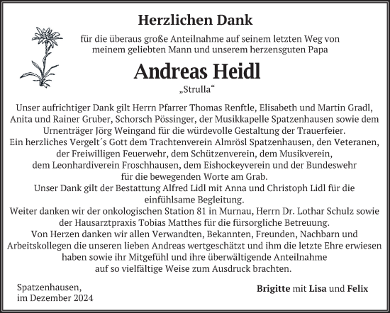 Todesanzeige von Andreas Heidl von merkurtz
