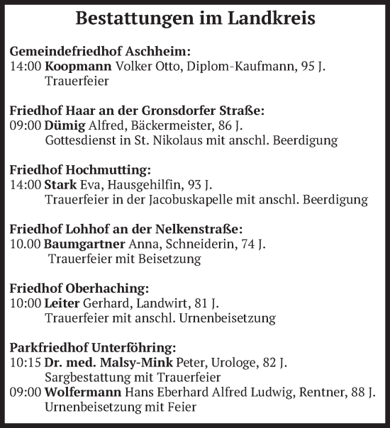 Todesanzeige von Bestattungen vom 04.12.2024 von merkurtz