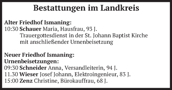 Todesanzeige von Bestattungen vom 05.12.2024 von merkurtz