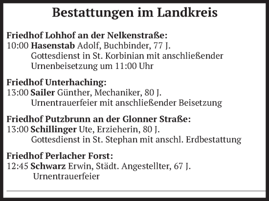 Todesanzeige von Bestattungen vom 30.12.2024 von merkurtz