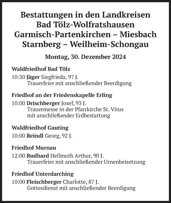 Todesanzeige von Bestattungen vom 30.12.2024 von merkurtz