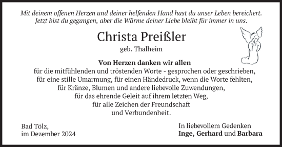 Todesanzeige von Christa Preißler von merkurtz