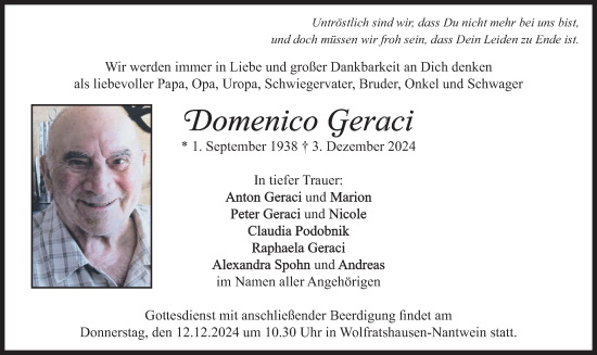 Todesanzeige von Domenico Geraci von merkurtz