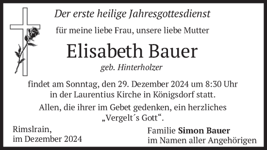 Todesanzeige von Elisabeth Bauer von merkurtz