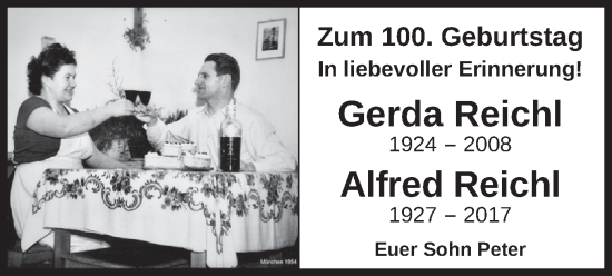 Todesanzeige von Gerda und Alfred Reichl von merkurtz