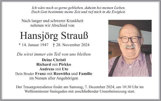 Todesanzeige von Hansjörg Strauß von merkurtz